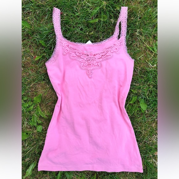 Tops - Boho Pink Lace Trim Women's Tank Top